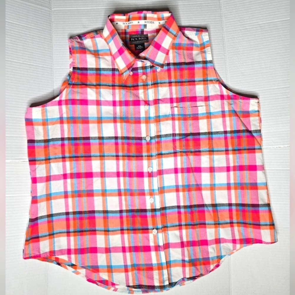 Rockies Plaid Sleeveless Button Down Blouse